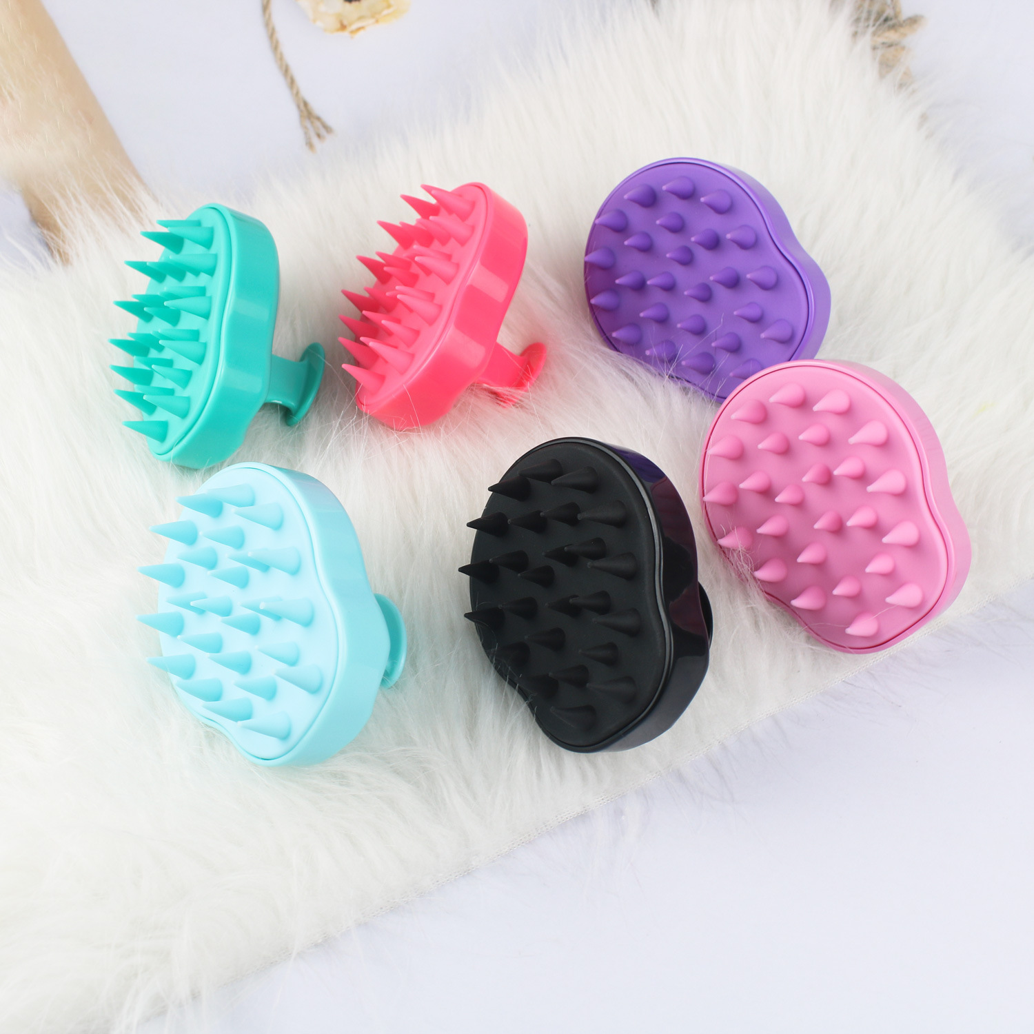 DIY Shampoo Brush for Cleaning Scalp in Black, Pink, Rose Red, Sky Blue, Purple, and Cyan – PP+TPE Material – Under 10cm